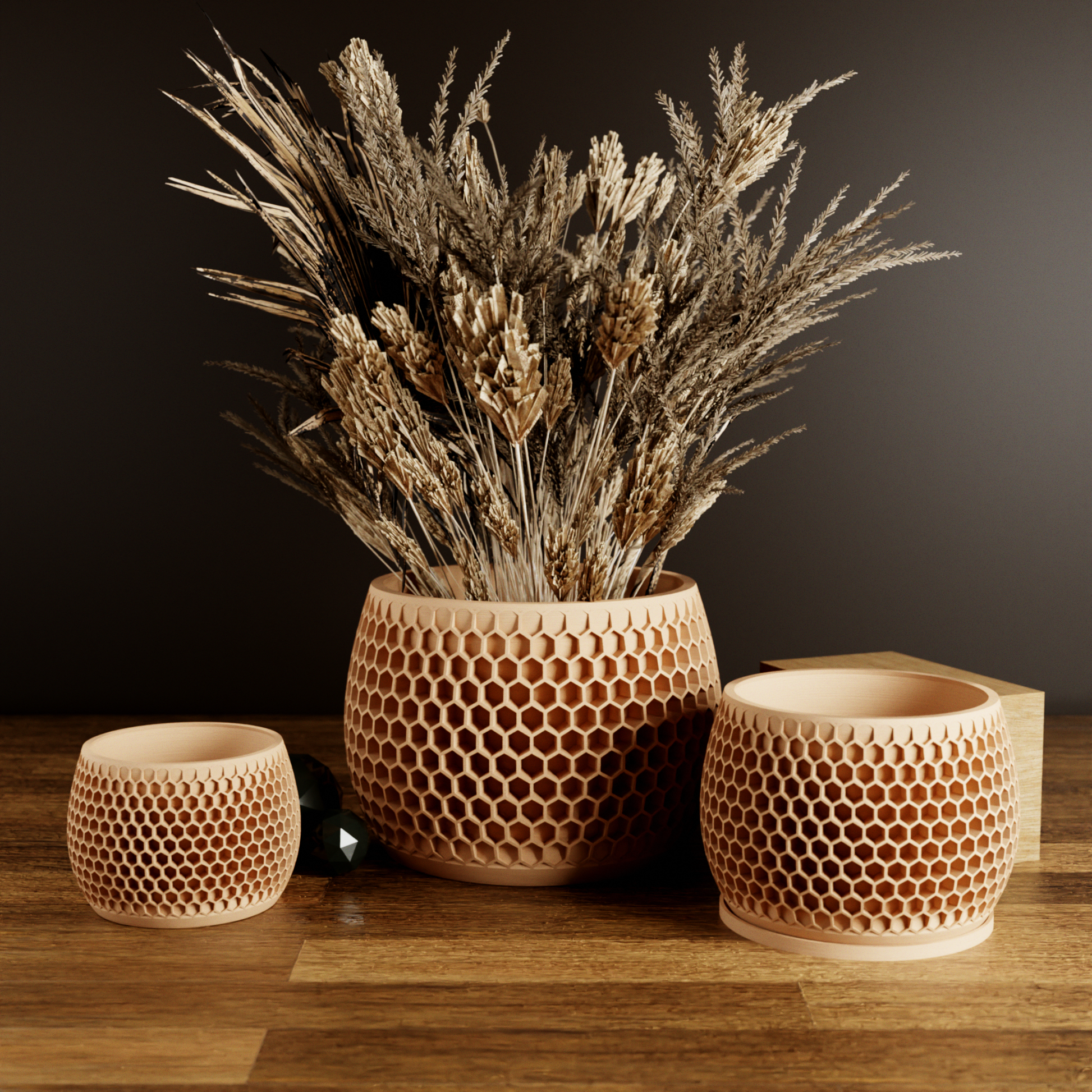 HONEYCOMB Planter: Natural Wood / Large