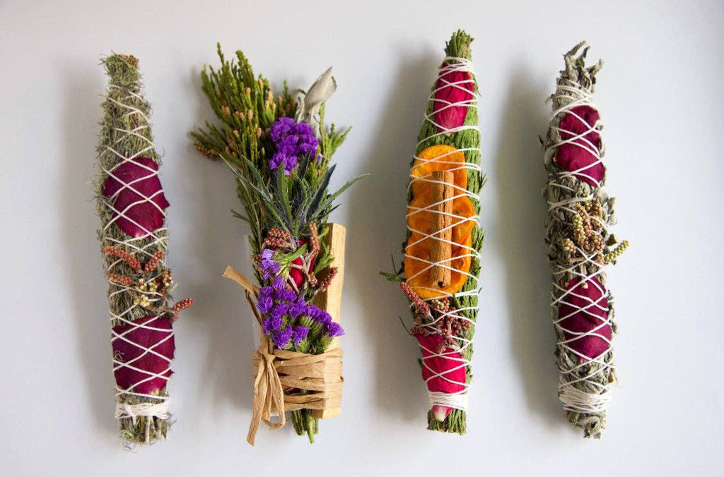 Smudge Kit-Variety Smudge Set~Energy Cleansing Smudge Set~White Sage~Mugwort~Cedar~Palo Santo+Selenite Crystal Wand