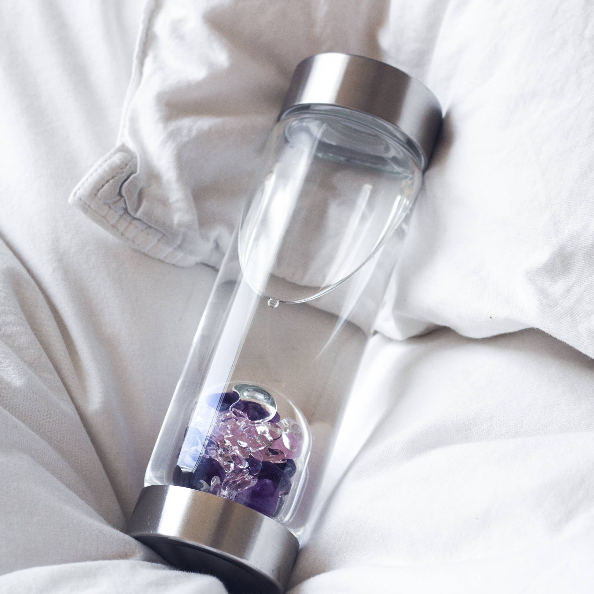 ViA Crystal Water Bottle | WELLNESS w Amethyst & Rose Quartz