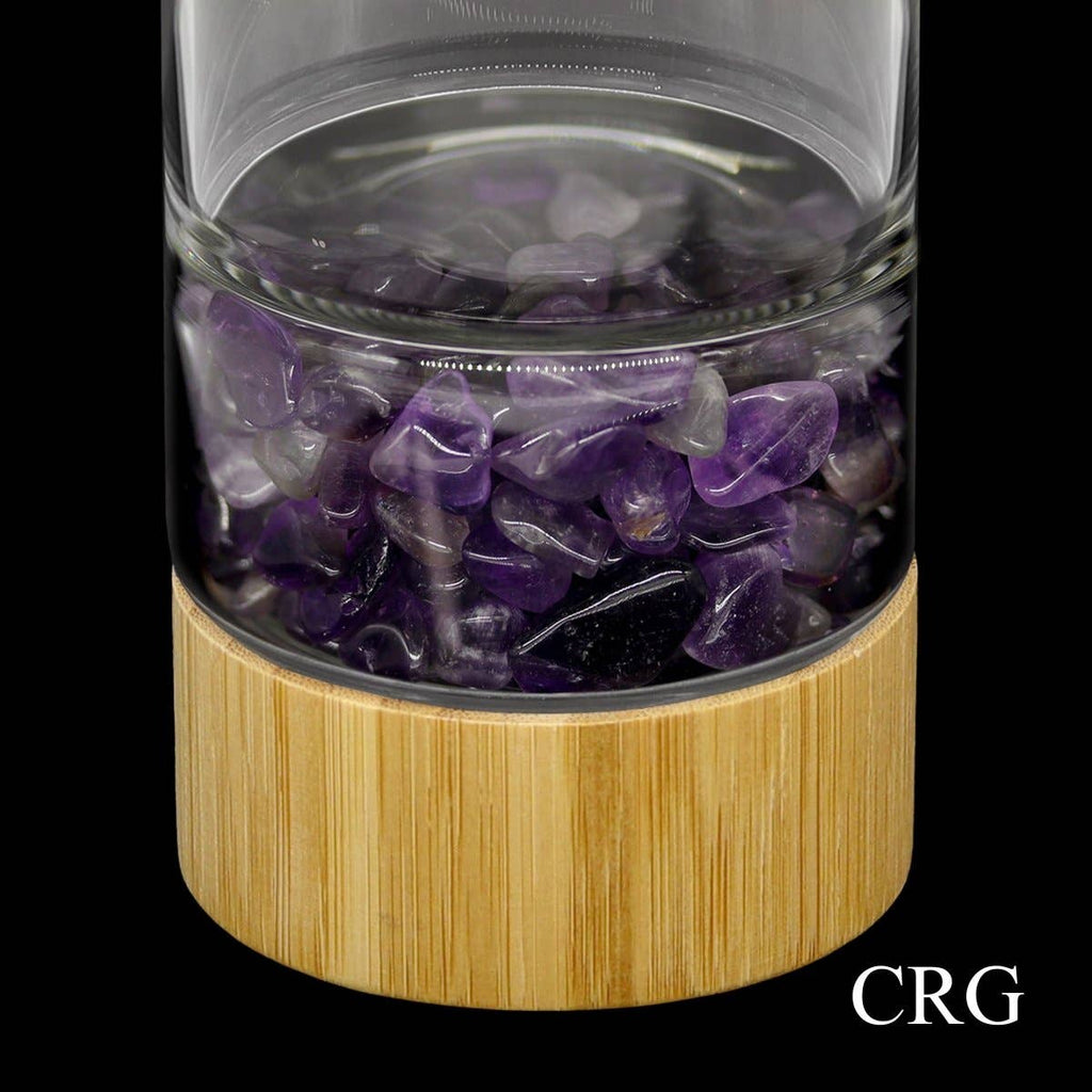 Bamboo Glass Water Bottle with Amethyst Gemstones
