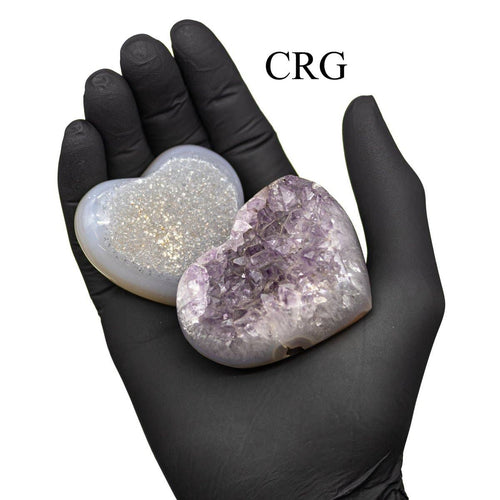1 POUND LOT - Polished Agate Druzy Hearts / Mixed Sizes