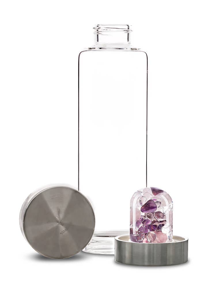 ViA Crystal Water Bottle | WELLNESS w Amethyst & Rose Quartz