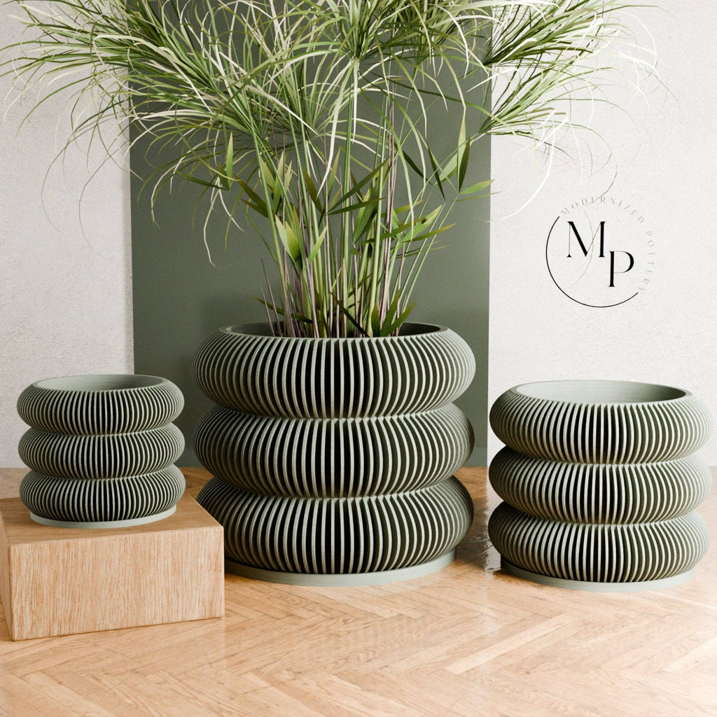 Triple BUBBLES Planter: Green / 8"