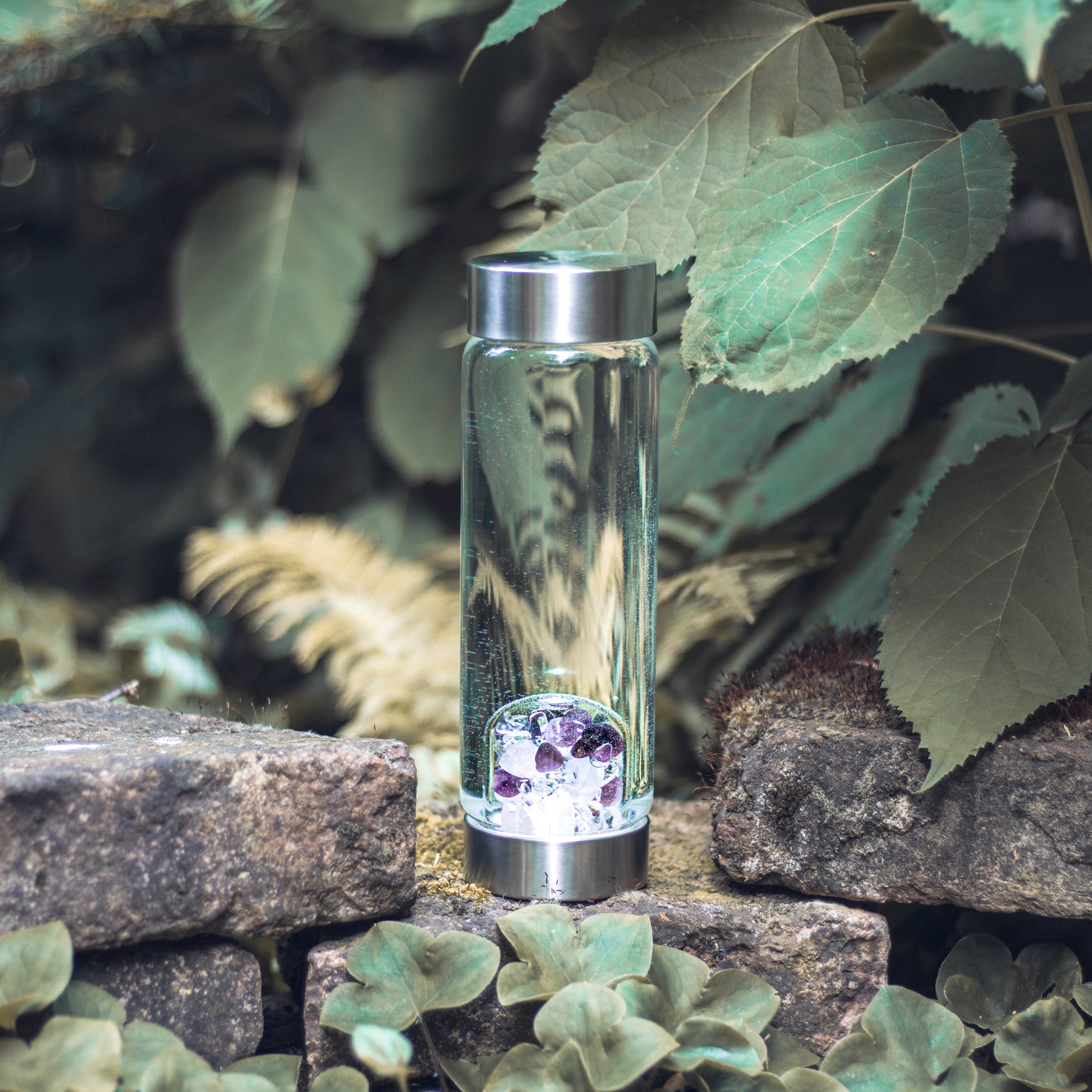 ViA Crystal Water Bottle | WELLNESS w Amethyst & Rose Quartz
