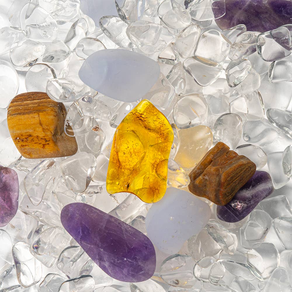 Gemstone Vial PRANA w. Amber, Amethyst, Chalcedony, ...