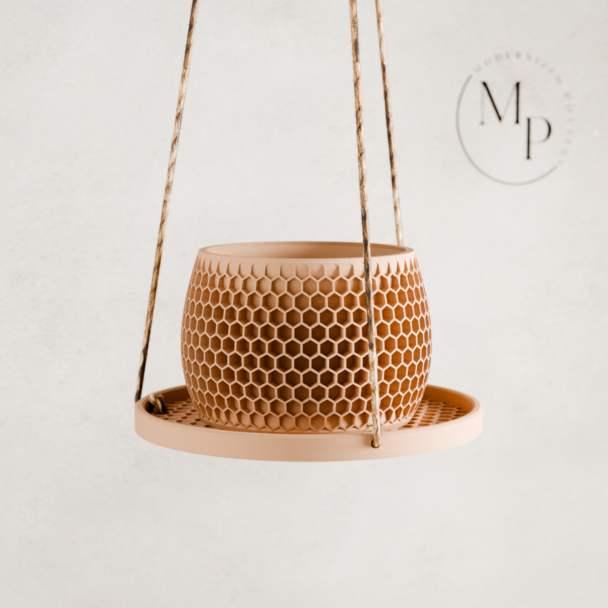 Hanging Plant Pot Tray | Honeycomb: Muted Green / 10 Inches