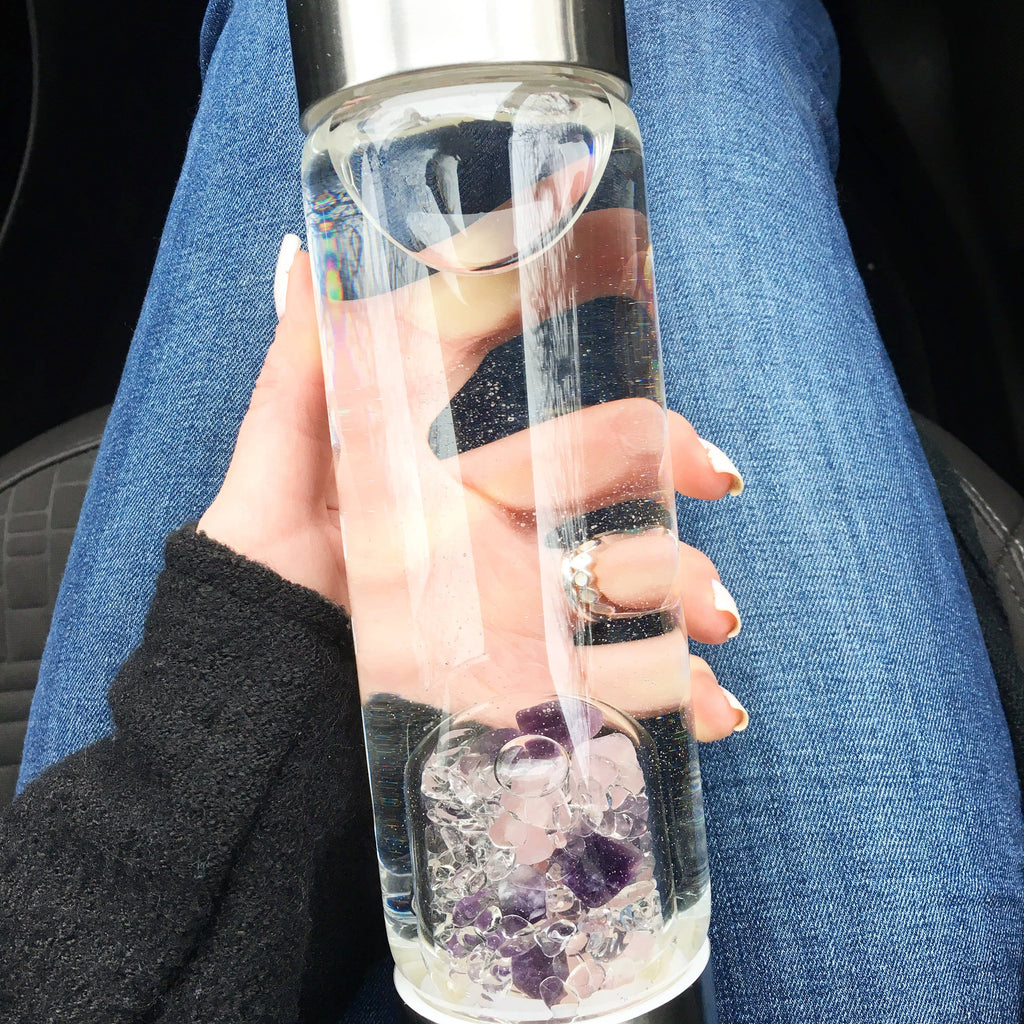 ViA Crystal Water Bottle | WELLNESS w Amethyst & Rose Quartz