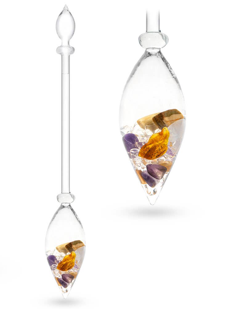 Gemstone Vial PRANA w. Amber, Amethyst, Chalcedony, ...
