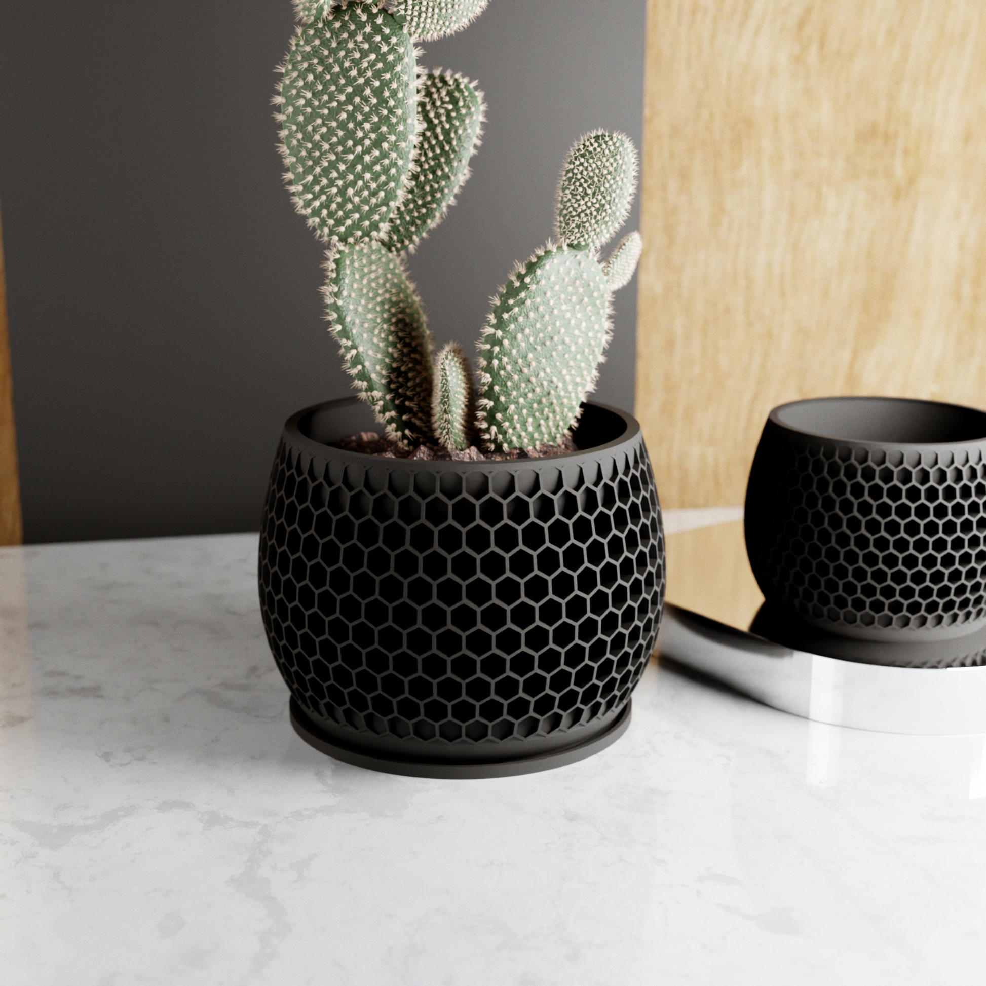 HONEYCOMB Planter: Natural Wood / Large