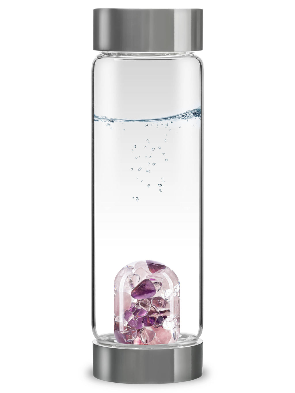 ViA Crystal Water Bottle | WELLNESS w Amethyst & Rose Quartz