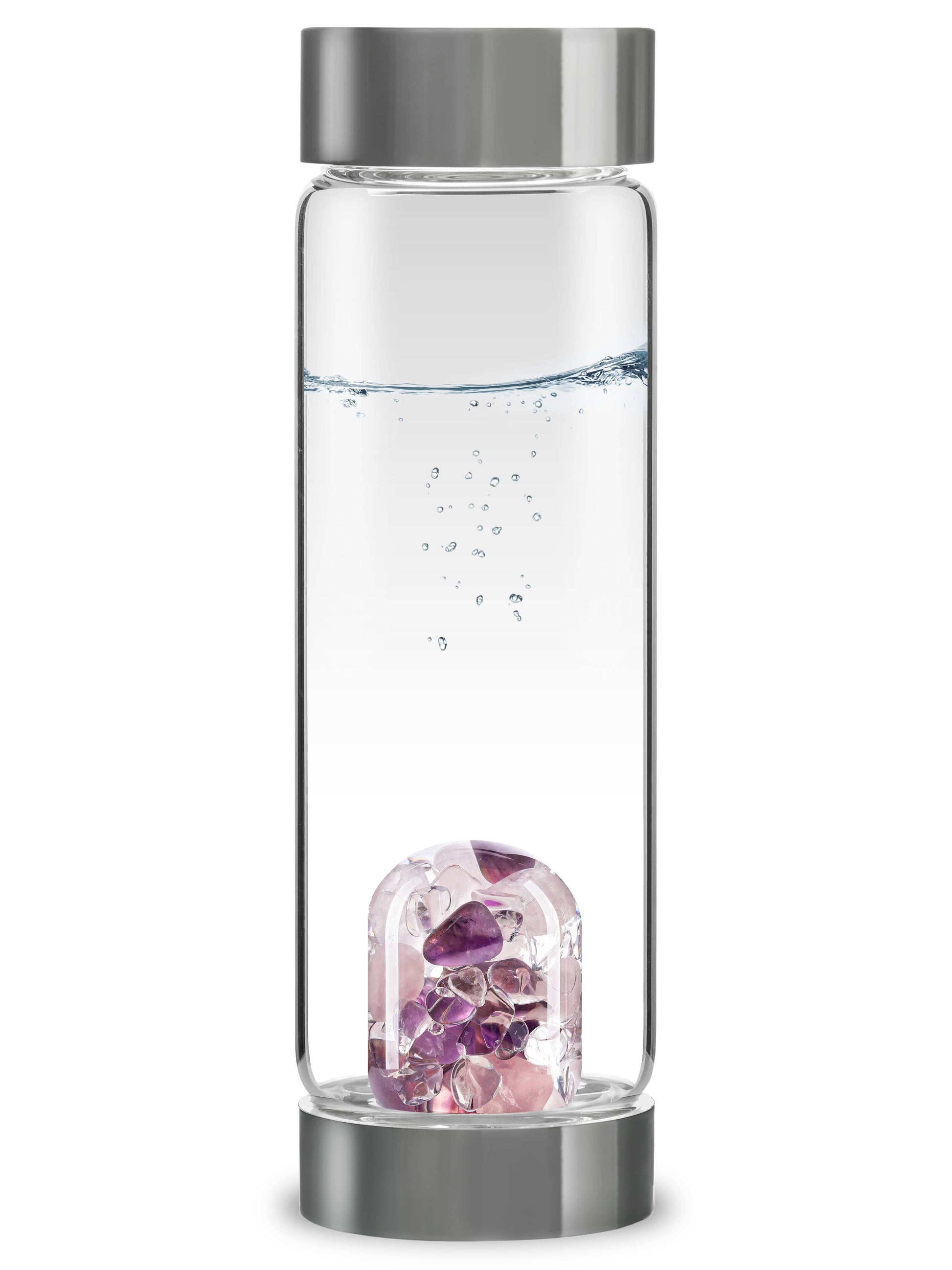ViA Crystal Water Bottle | WELLNESS w Amethyst & Rose Quartz