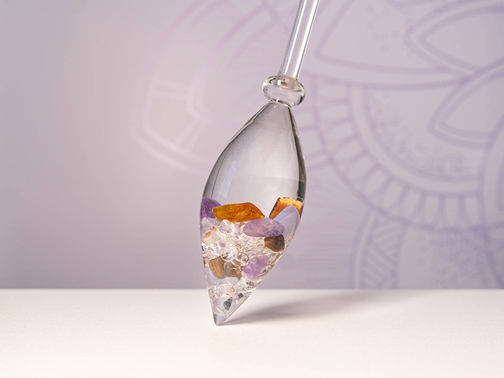 Gemstone Vial PRANA w. Amber, Amethyst, Chalcedony, ...