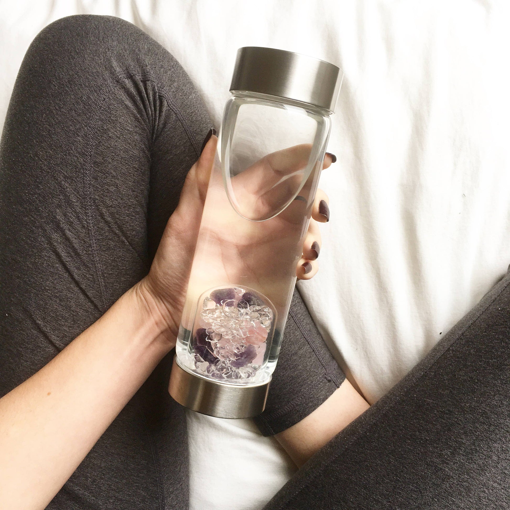 ViA Crystal Water Bottle | WELLNESS w Amethyst & Rose Quartz