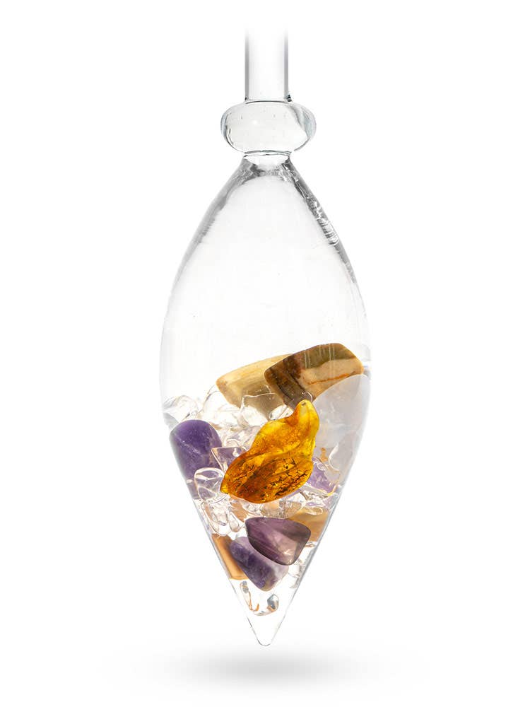 Gemstone Vial PRANA w. Amber, Amethyst, Chalcedony, ...
