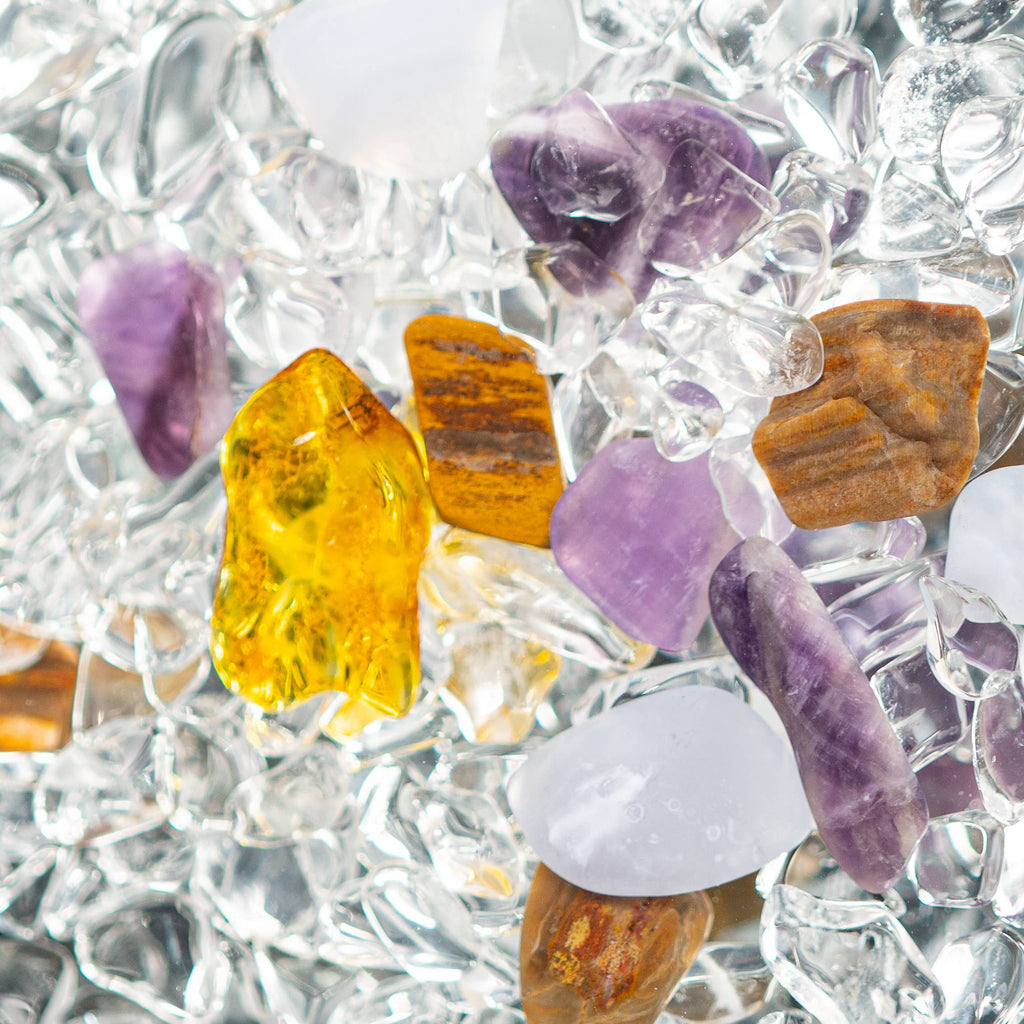 GemPod PRANA w. Amber, Amethyst, Chalcedony, Petr. Wood, ...
