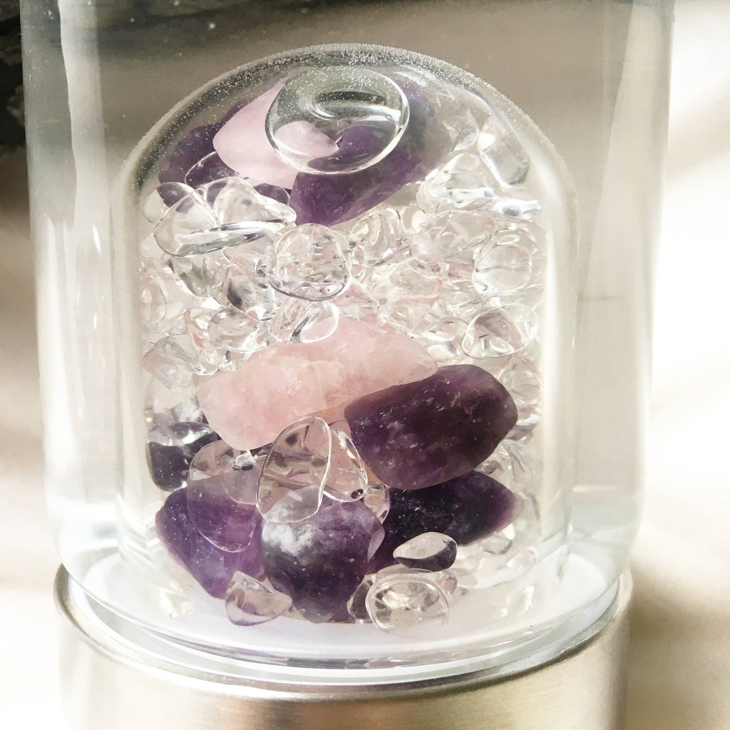 ViA Crystal Water Bottle | WELLNESS w Amethyst & Rose Quartz