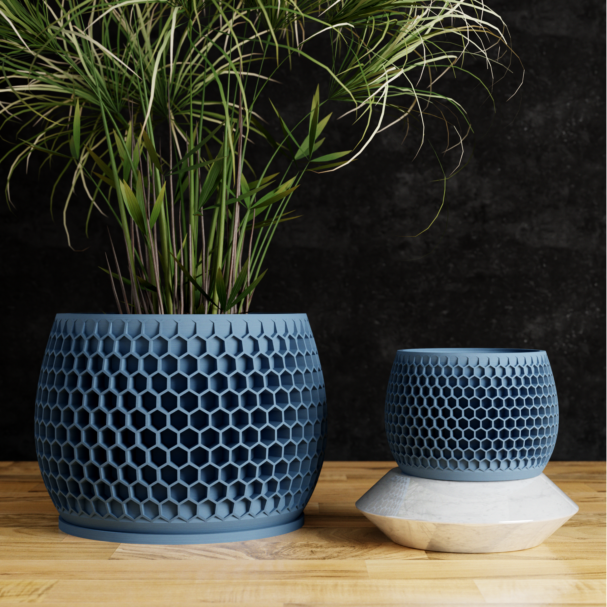 HONEYCOMB Planter: Natural Wood / Large