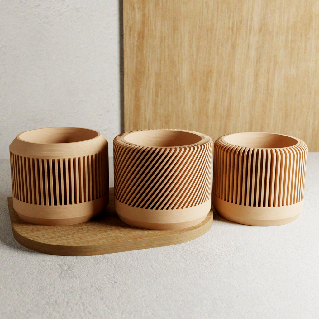 BAMBOO Planter Set: Natural Wood